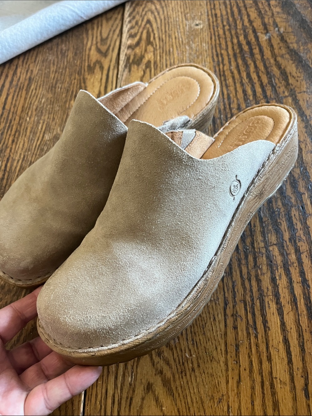 Born Suede Slip-On Clog Mules in Tan